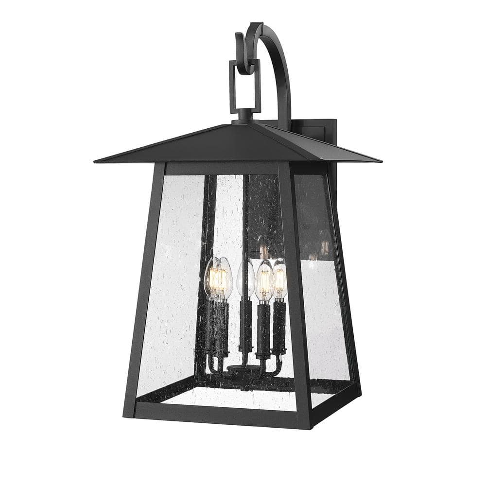 Rainer Black 5-Light Outdoor Wall Lantern with Seeded Glass