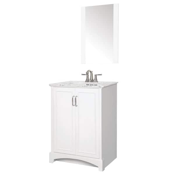 Sheffield Home Madison 24 in. W x 19 in. D Bath Vanity in White with Engineered Stone Vanity Top in Gray with White Basin and Mirror