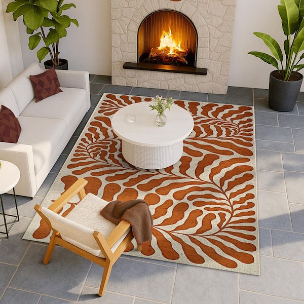 Castille Fiore Terra-Cotta 5 ft. x 8 ft. Floral Indoor/Outdoor Area Rug