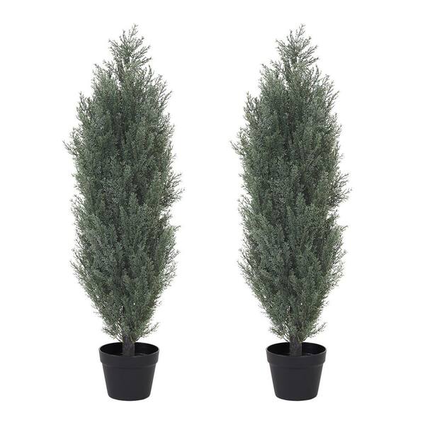 Unbranded 3 ft. Outdoor UV Resistant Artificial Topiary Trees, Faux Cedar Pine Cypress Bushes Shrubs for Front Porch Patio(2-Pack)
