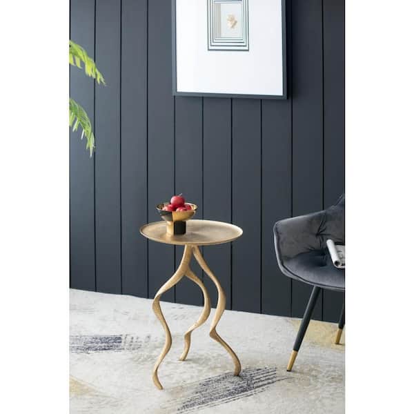A & B Home 16.1 in. Gold Round Metal Side Table