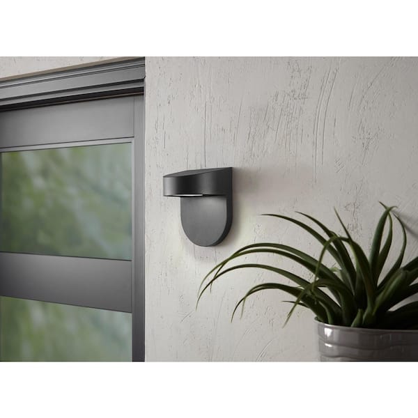 6.1 in. Black Integrated LED Hardwired Outdoor Wall Light Lantern Sconce with Frosted Glass