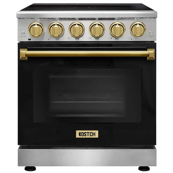 30 in. 5 Elements Freestanding Electric Range with 4.55 cu. ft. True Convection Oven in Black with Bronze Handles