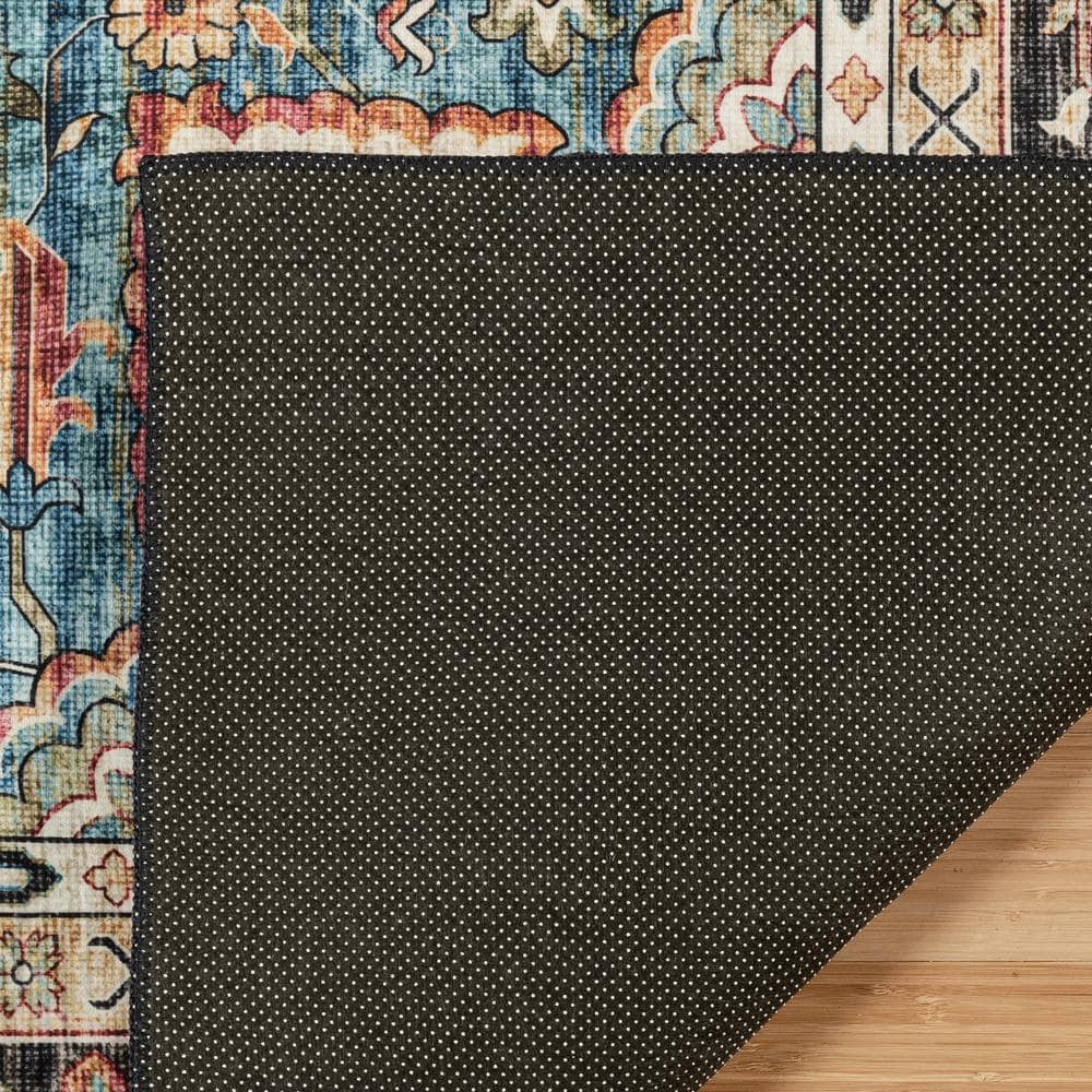Soha Black and Beige Synthetic Oriental Runner Rug