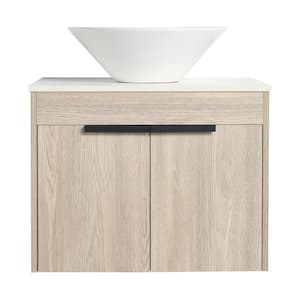 24 in. W x 19 in. D x 24 in. H Wall-Mounted Bath Vanity in White Oak with White Engineered Stone Composite Top and Sink