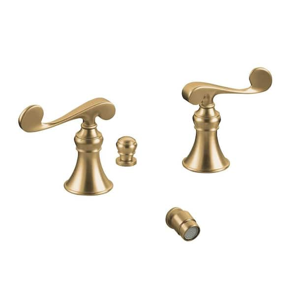 KOHLER Revival 2-Handle Bidet Faucet in Vibrant Brushed Bronze with Below-the-Rim Swivel Spray and Scroll Lever Handles