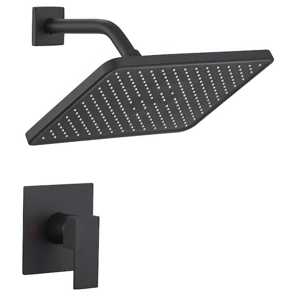 Single Handle 1-Spray Shower Faucet 1.8 GPM with Ceramic Disc Valves Brass Wall Mount Shower System Kit in Matte Black