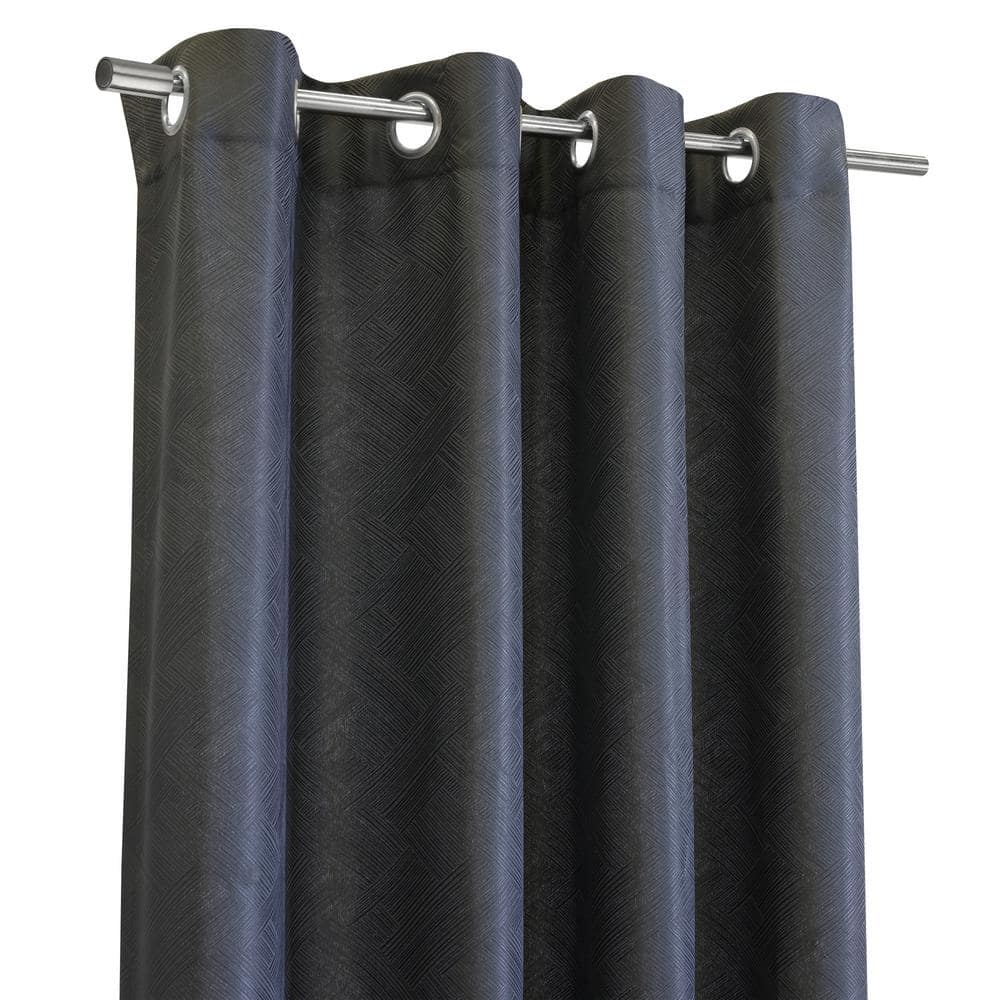 Charcoal Geometric Jacquard Light-Filtering Polyester Grommet Curtain Panel 52" x 84"