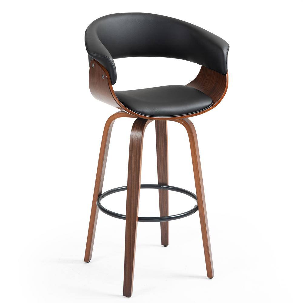 Beale Black Faux Leather Bar Stool with Walnut Wood Legs