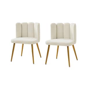 Elena Ivory Contemporary Upholstered Side Chair with Tufted Back and Metal Legs (Set of 2)
