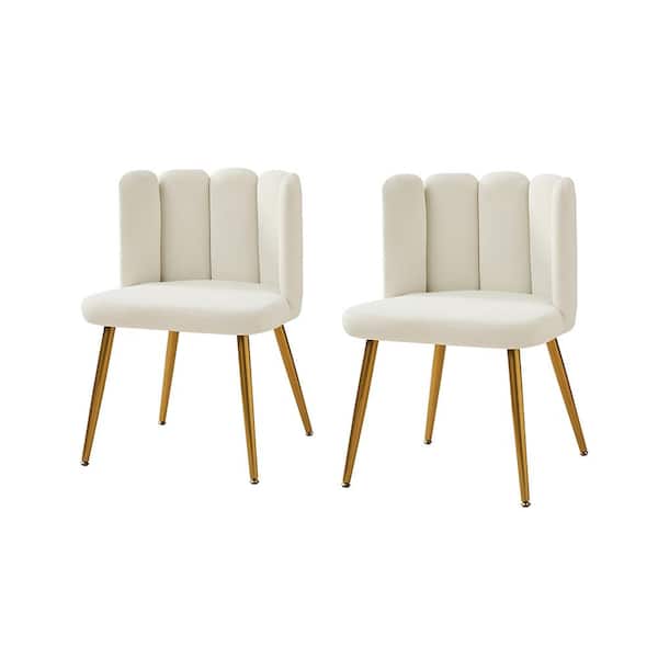 JAYDEN CREATION Elena Ivory Contemporary Upholstered Side Chair with Tufted Back and Metal Legs (Set of 2)