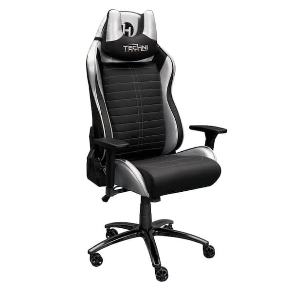 Maincraft Black and Silver Memory Foam Ergonomic Adjustable Seat Height Swivel Racing Gaming Office Chair with Arms