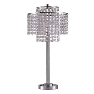 26 in. 2-Tier Holly Glam Silver Table Lamp with Charging Station and Usb Port