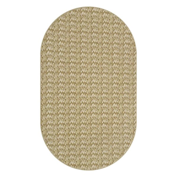 Camel 3 ft. x 5 ft. Oval Polyester Washable Modern Geometric Pattern Area Rug