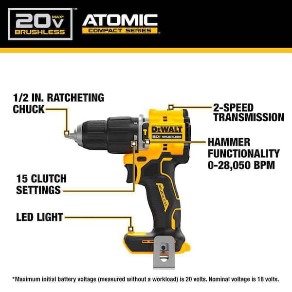 ATOMIC 20V MAX Lithium-Ion Brushless Cordless 1/2 in. Hammer Drill with 20V MAX XR POWERSTACK 1. 7Ah Battery and Charger