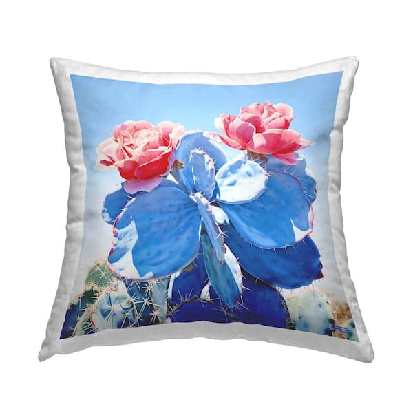 Stupell Industries Blooming Cactus Roses Blue Print Polyester 18 in. x 18 in. Throw Pillow