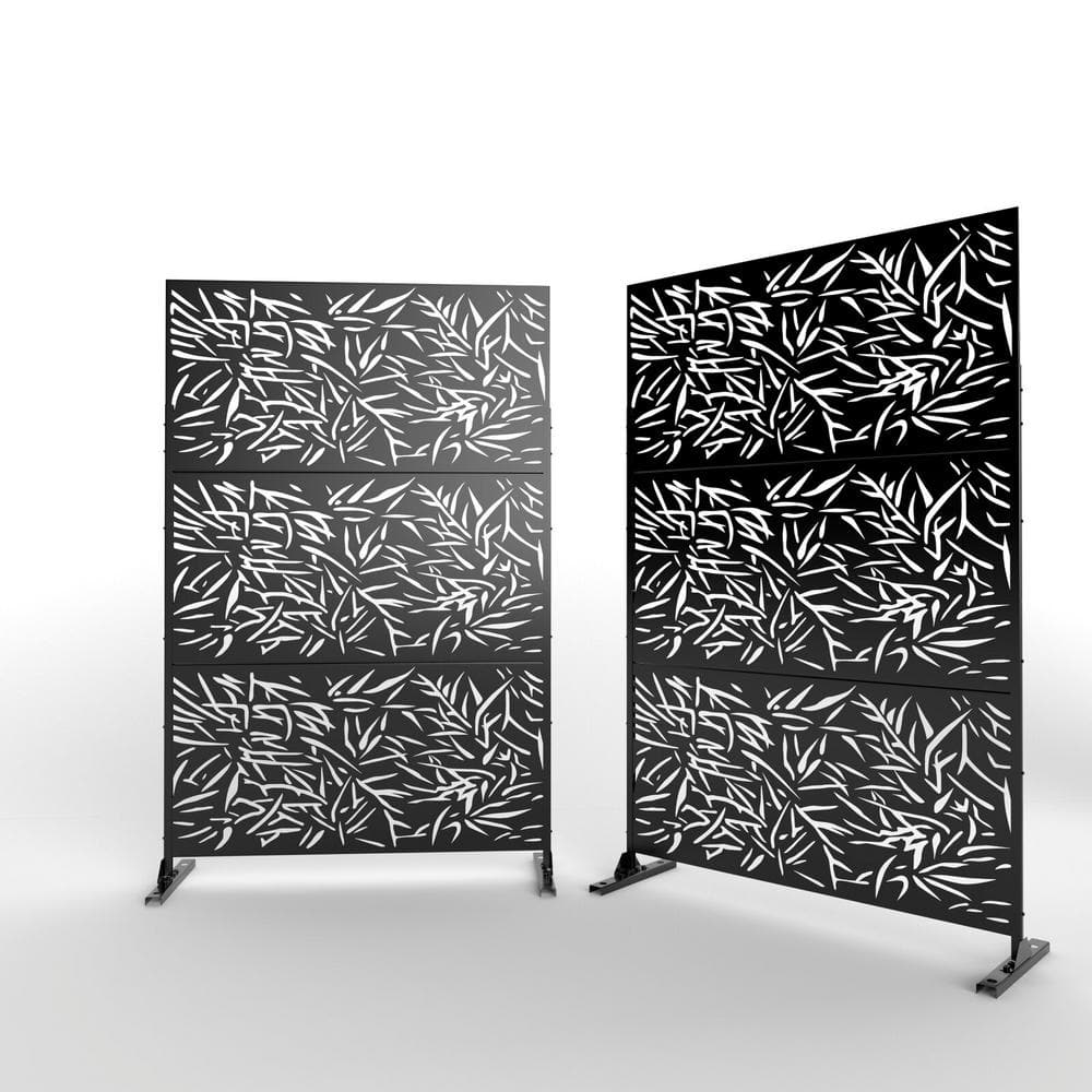 Black Outdoor Laser Cut Metal Privacy Screen with (3Panels) CX517OSPS