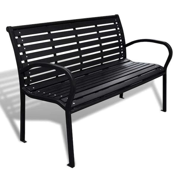 Afoxsos 45.7 in. Metal Outdoor Patio Bench Garden Bench in Black with Curved Backrest