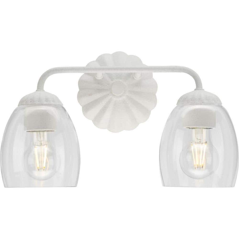 White Plaster and Clear Glass 2-Light Vanity Fixture