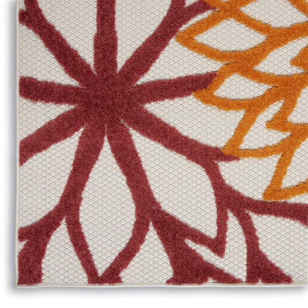 Red, Ivory 2 ft. x 10 ft. Woven Polypropylene Indoor/Outdoor Area Rug