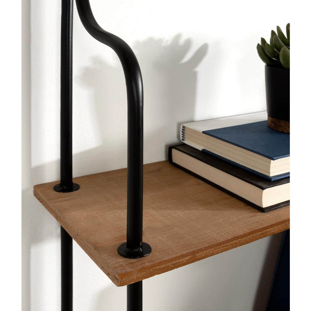 Walters 23" Rustic Brown Wood and Metal Floating Wall Shelf