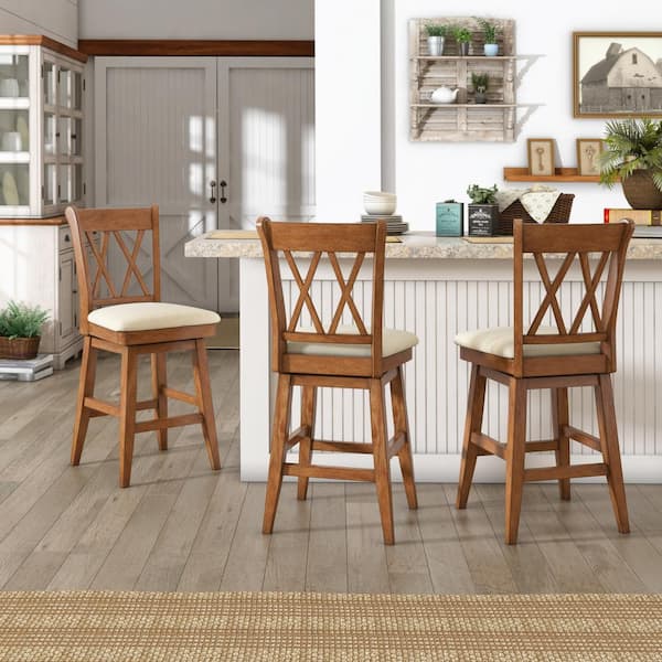 42 in. Oak Double X-Back Counter Height Wood Swivel Chair