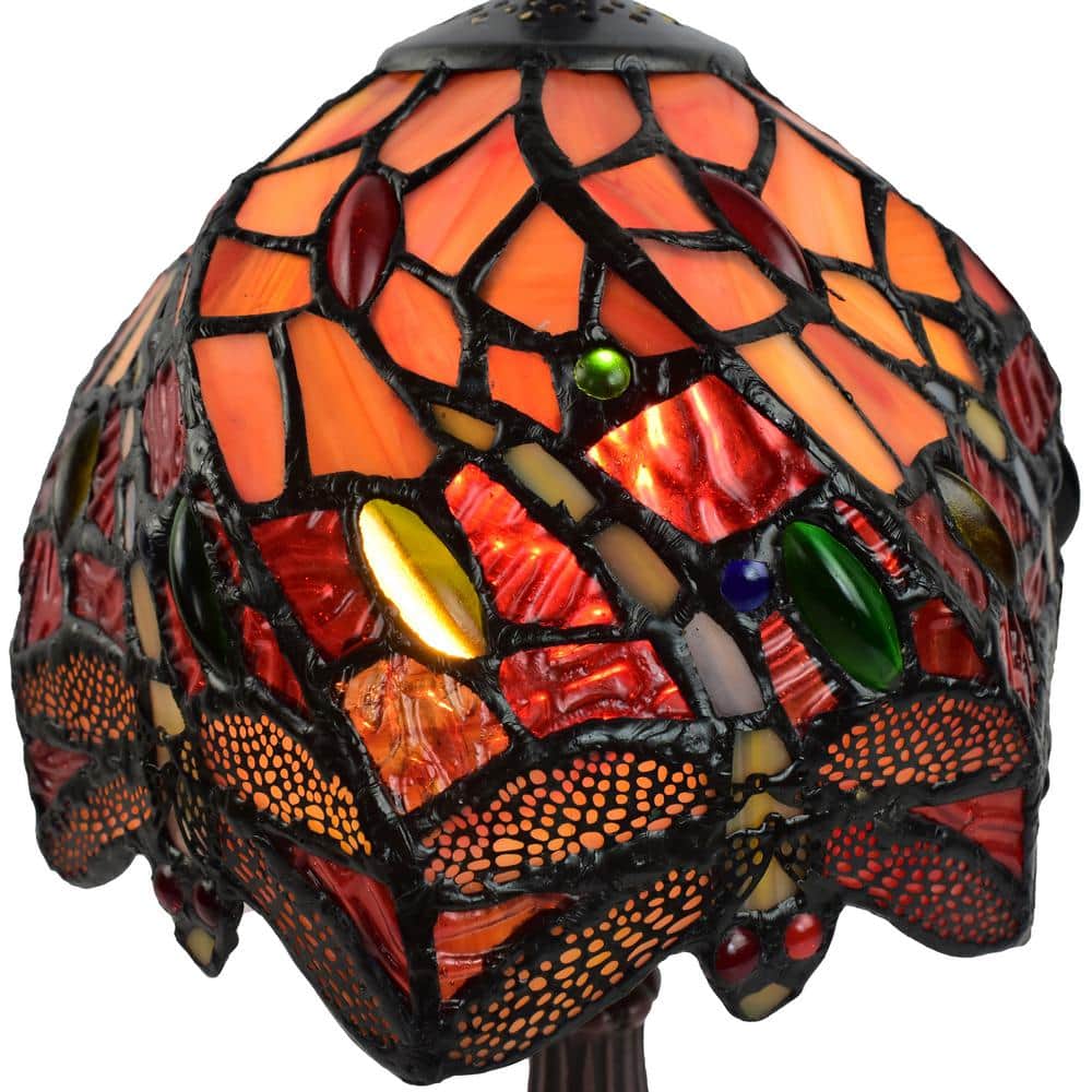 Bronze Dragonfly 14.5" Tiffany Style Stained Glass Table Lamp