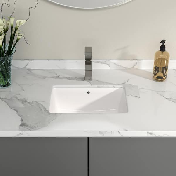 18 in . Ceramic Rectangular Undermount Bathroom Sink in White with Overflow Drain