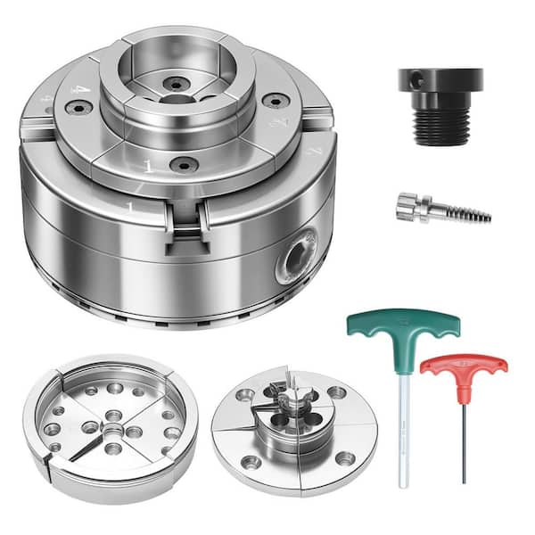 4 In. Wood Lathe Chuck, 4-Jaw, Self-Centering Wood Turning Chuck Set with 1in. x 8TPI Thread, for Woodworking Lathe