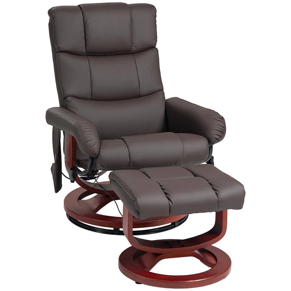 Brown Faux Leather Swivel Massage Recliner with Ottoman