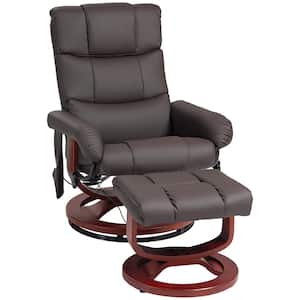 Brown Faux Leather Massage Chair with Ottoman and Swivel