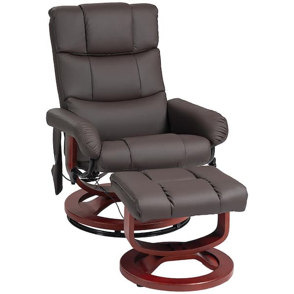 HOMCOM Brown Faux Leather Massage Chair with Ottoman and Swivel