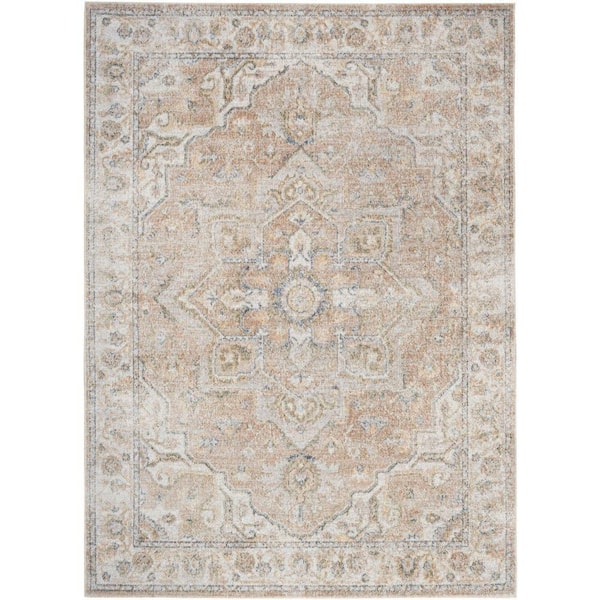 Astra Machine Washable Beige 7 ft. x 9 ft. Vintage Persian Traditional Area Rug