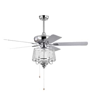 52 in. LED Light Bulbs Chrome Indoor Crystal Ceiling Fan with 3-Speed and 5 Wood Reversible Blades
