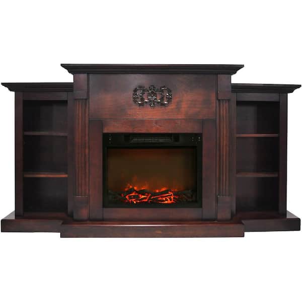 Cambridge Sanoma 72 in. Electric Fireplace in Mahogany with Built-in Bookshelves and a 1500-Watt Charred Log Insert