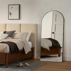 22 in. W x 64.2 in. H Large and Wide Classic Full Length Arch Wood Framed Black Floor Mirror Wall Mirror