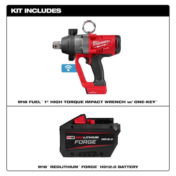 M18 FUEL ONE-KEY 18V Lithium-Ion Brushless Cordless 1 in. Impact Wrench w/ Friction Ring w/ FORGE 12.0 Ah Battery