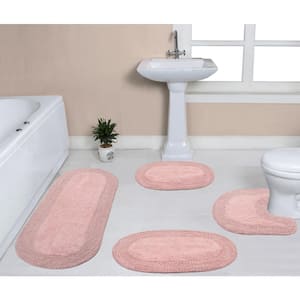 Double Ruffle Collection 100% Cotton Bath Rugs Set, 4-Pcs Set with Contour, Pink