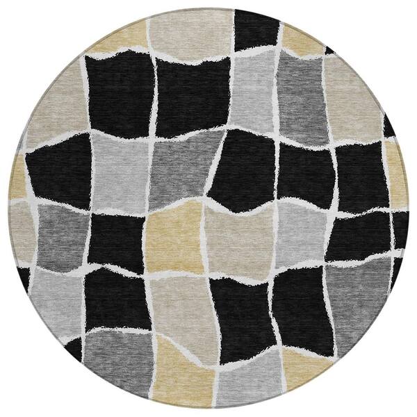Chantille Machine Washable Indoor/Outdoor Abstract ACN2843 Black 8 ft. x 8 ft. Round Rug