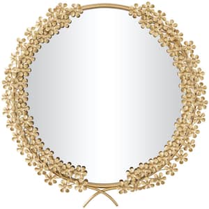 22 in. x 22 in. 3D Round Framed Gold Floral Wall Mirror