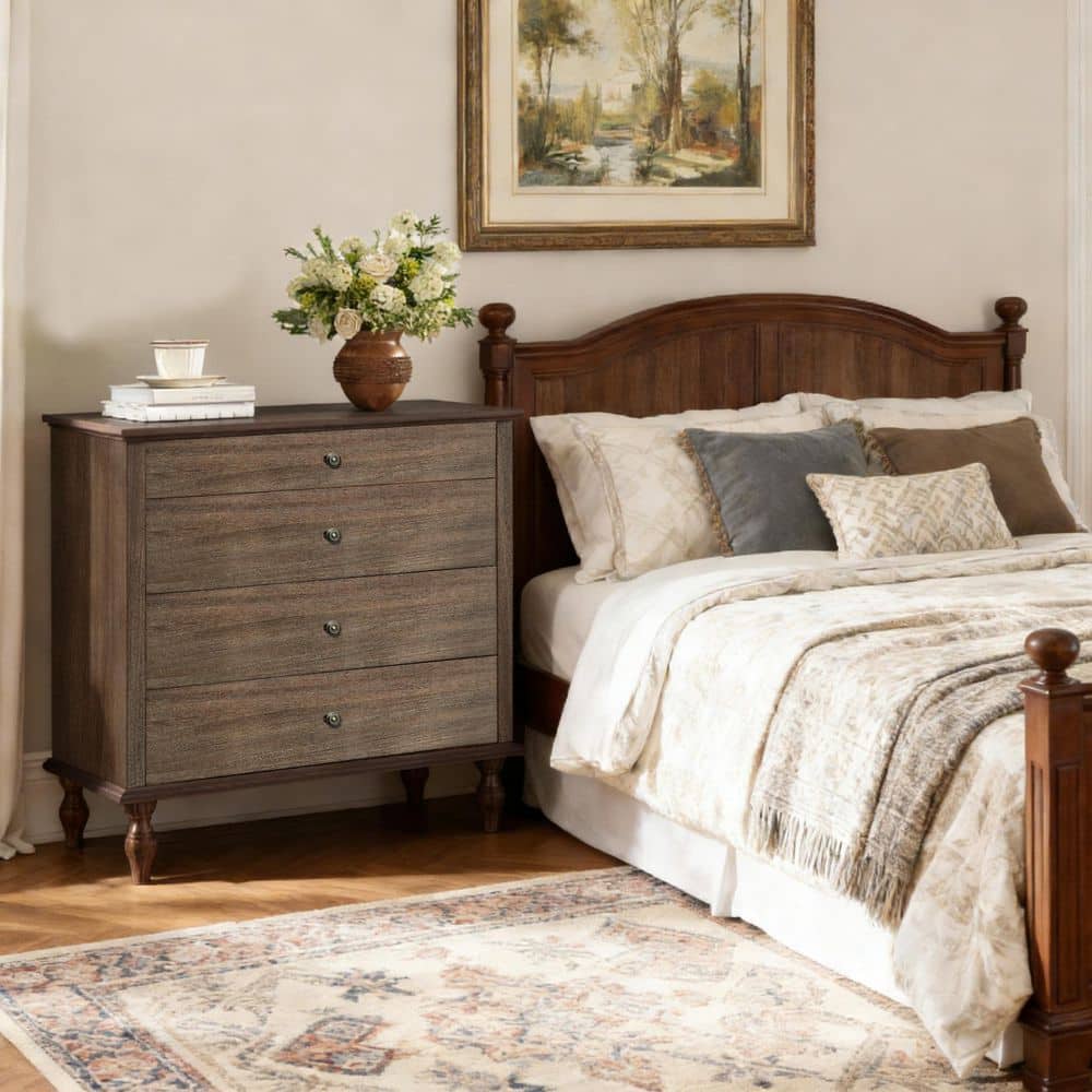 39.9 in. W Deep Brown 4 Chest of Drawer with Solid Wood Feet and Metal Knobs, Storage for Bedroom and Nursery price history on PriceWatchPro