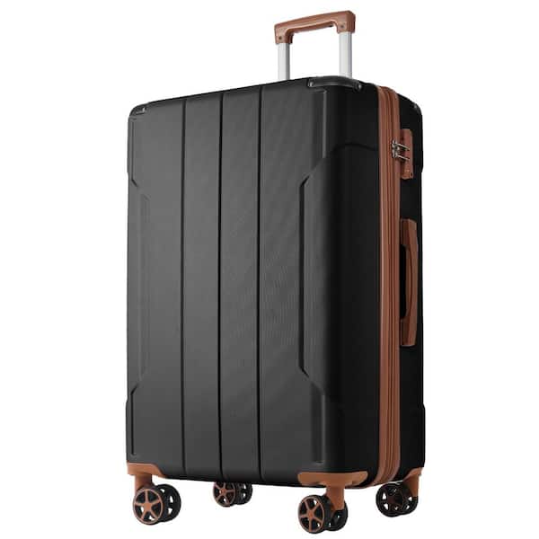 Tatahance 28 in. Black Brown Lightweight Durable ABS Hardshell Suitcase