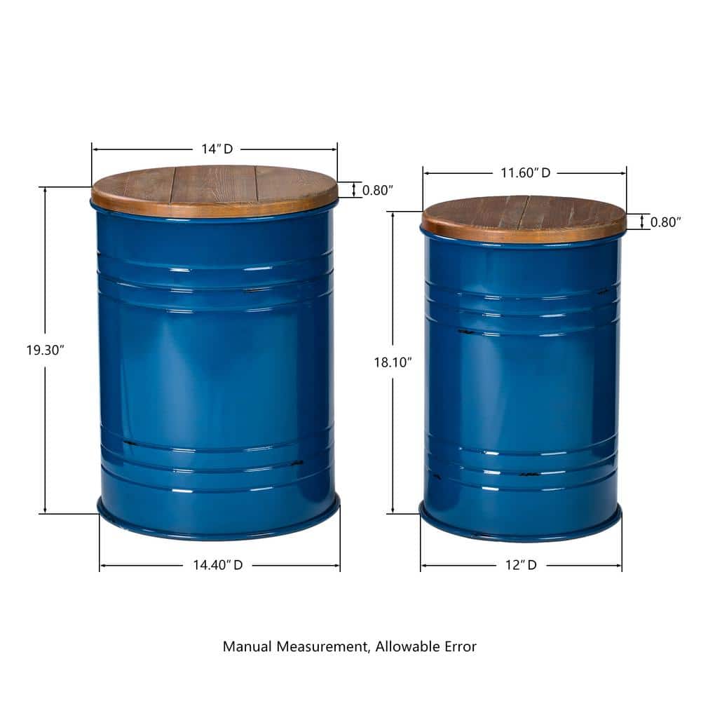 Hunter Green Round Metal & Wood Storage Accent Table Set