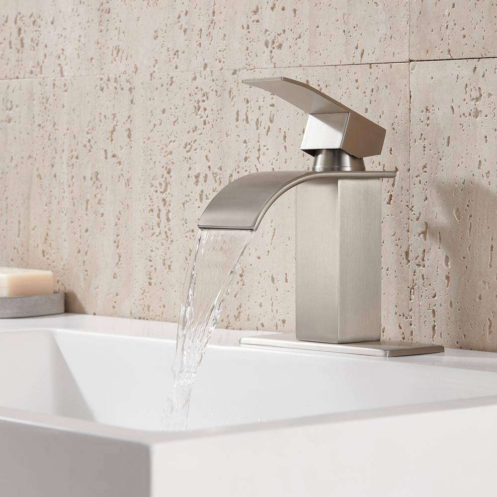 Polished Nickel Waterfall Spout Single Handle Bathroom Faucet