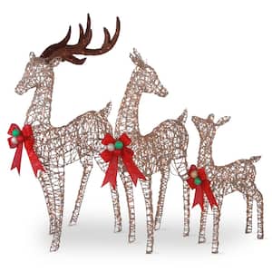 60 in., 52 in. and 36 in. Champagne Glittered Deer Family of 3 with 370 Mini Clear Lights