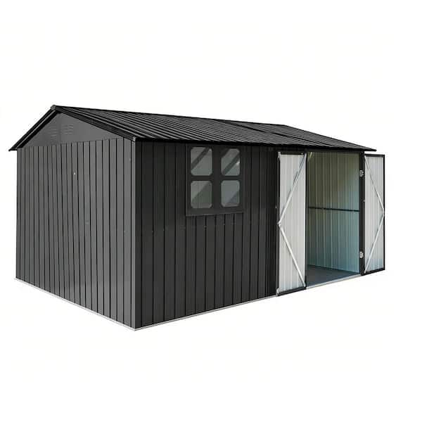 10 ft. W x 12 ft. D Metal Garden Shed with Windows, Outdoor Storage Sheds, Black (120 sq. ft. )