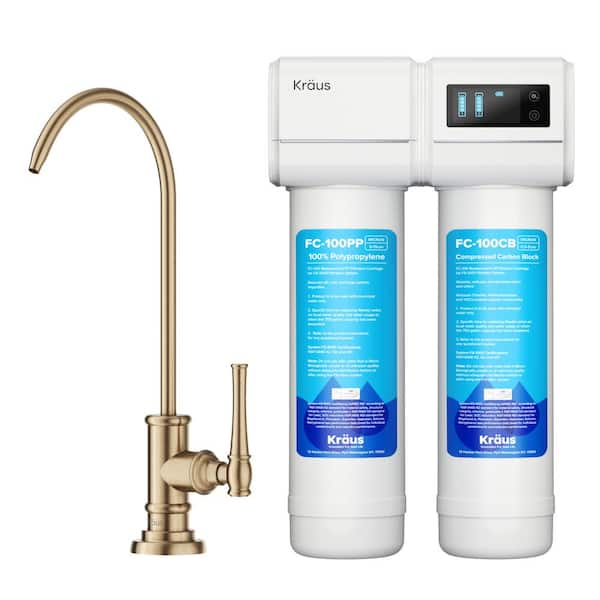 KRAUS Purita 2-Stage Under-Sink Filtration System with Allyn Single Handle Drinking Water Filter Faucet in Brushed Gold