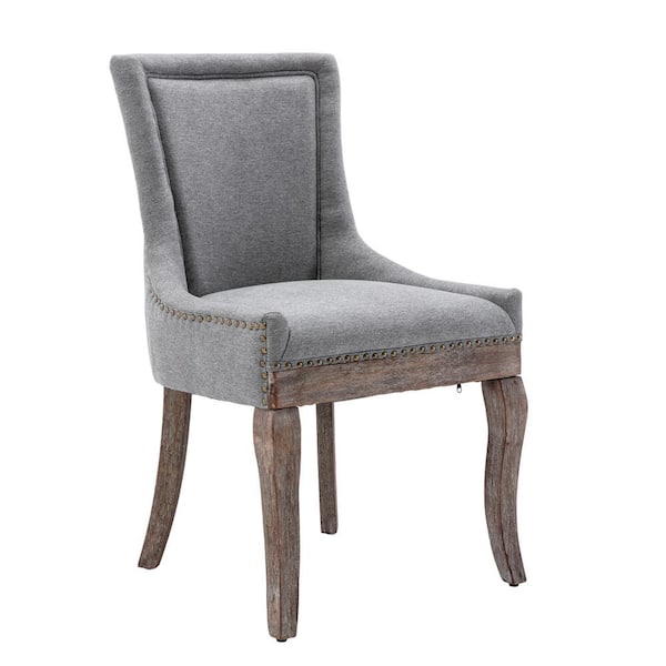 TIRAMISUBEST TD Garden Solid Wood Outdoor Dining Chair with Gray Cushions (2-Pack)