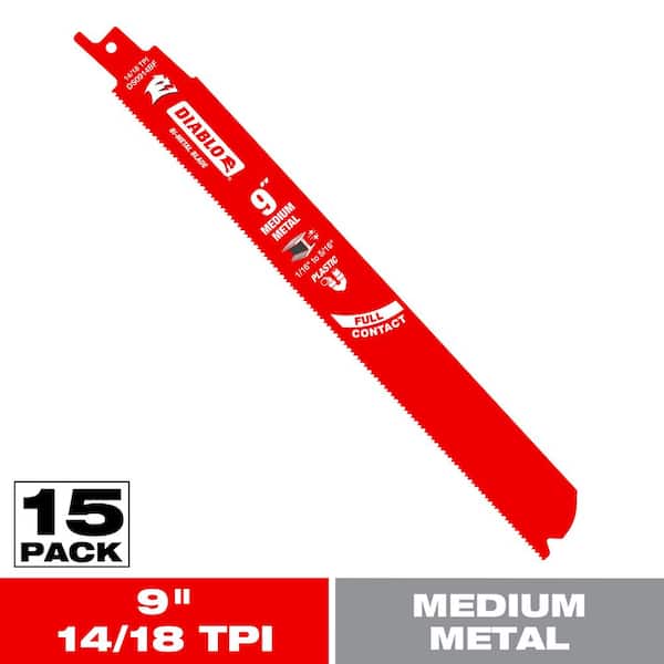9 in. 14/18 TPI Bi-Metal Reciprocating Saw Blades for Medium Metal (15-Pack)
