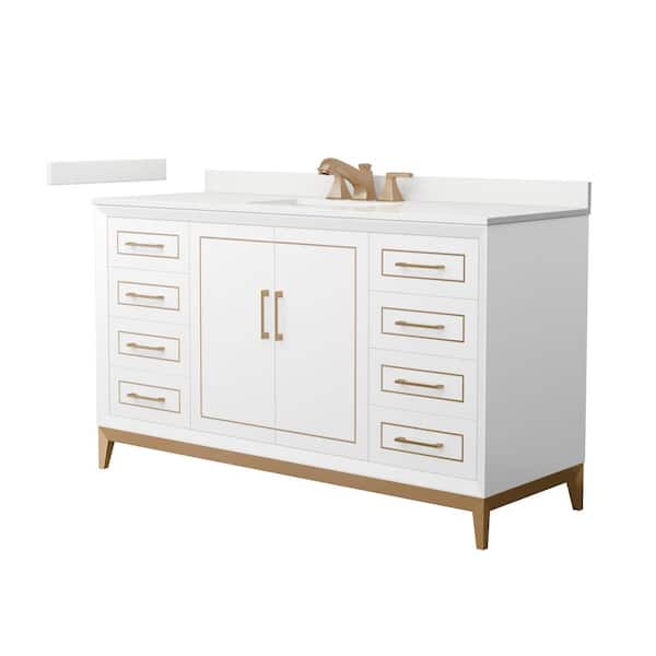 Wyndham Collection Marlena 60 in. W x 22 in. D x 35.25 in. H Single Bath Vanity in White with White Quartz Top